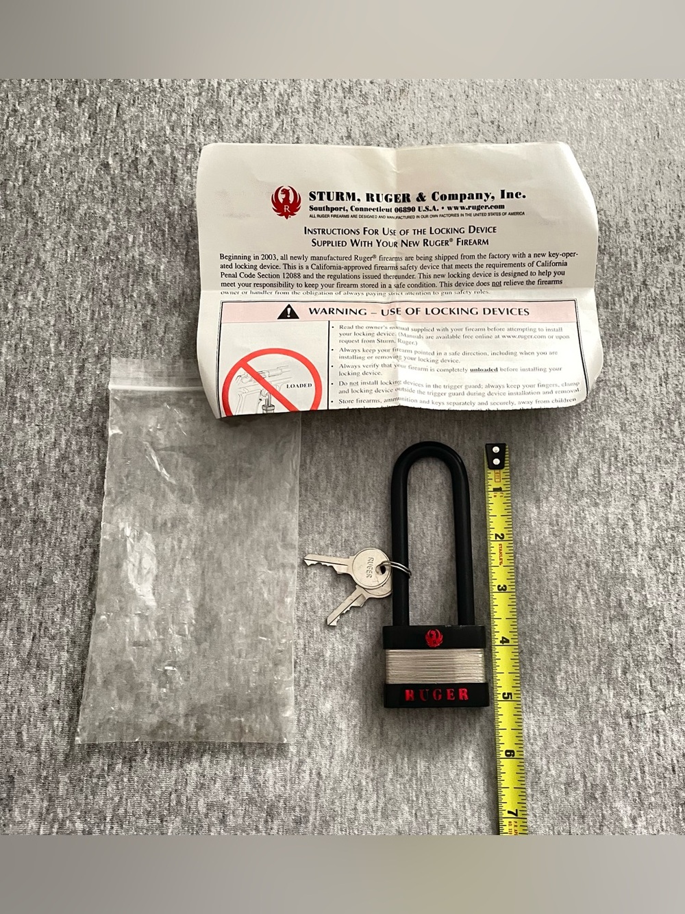 Ruger Black and Silver Steel Gun Security Padlock with 2 Keys